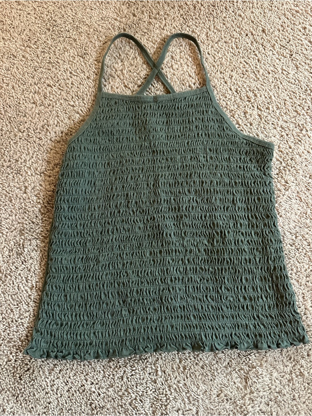 Abercrombie Kids Olive Green Smocked Cross-Back Camisole.